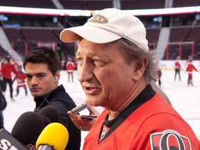 OTTAWA,ON: March 24, 2012 -Eugene Melnyk talks hockey to reporters at his 8th Annual Eugene Melnyk Skate for Kids event which took place Saturday afternoon, March 24, 2012, at Scotiabank Place. (Matthew Usherwood/ Ottawa Sun)