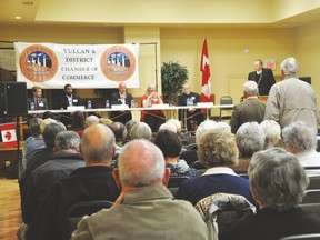 Five Bow River candidates spoke with voters last Thursday at the Vulcan Lodge Hall. Stephen Tipper Vulcan Advocate