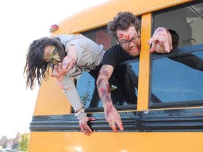 Zombies took to the streets Saturday promoting the Night of Fear Festival Oct. 30 and 31 at the Enjoy Centre in St Albert to support the Little Warriors. Photo Supplied