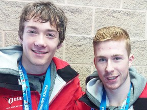 Jakob Brahaney (left) and Brady Gilmour with their gold medals from the 2015 Canada Winter Games in B.C.