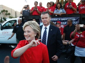 Democratic presidential candidate Hillary Rodham Clinton meets with people during a rally Monday, Oct. 12, 2015, in Las Vegas, held by the Culinary Union to support a union drive at the Trump Hotel. (AP Photo/John Locher)