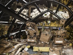 The reconstructed cockpit of the Malaysia Airlines Flight MH17 is seen after the presentation of the final report regarding its crash, in Gilze Rijen, the Netherlands, October 13, 2015. (REUTERS/Michael Kooren)