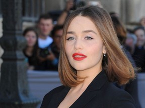 Emilia Clarke at Paris Fashion Week Spring/Summer 2016 on October 2, 2015. (WENN.com)