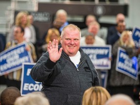 Councillor Rob Ford arrives at a Conservative campaign event on Tuesday, Oct. 13, 2015. (ERNEST DOROSZUK/Toronto Sun)