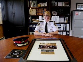 Emily Mountney-Lessard/The Intelligencer
Belleville Police Chief Cory MacKay is shown here with an Award of Tolerance she recently received from the Friends Of Simon Wiesenthal Center For Holocaust Studies at their State of the Union dinner.