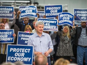 Prime Minister Stephen Harper during a campaign visit to William F White International in Etobicoke Tuesday October 13, 2015. (Ernest Doroszuk/Toronto Sun)
