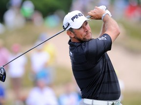 Lee Westwood tees off on the second hole during the first round of the 2015 PGA Championship golf tournament at Whistling Straits on Aug. 13, 2015. (Thomas J. Russo/USA TODAY Sports)