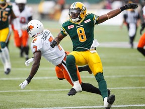 Eskimos safety Cauchy Muamba says once one teammate makes a big play, the rest of the defence looks to follow up with one of their own. (Ian Kucerak, Edmonton Sun)