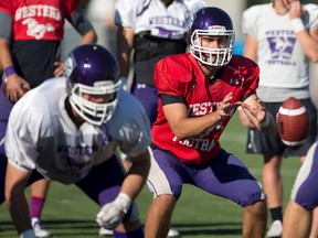 Western Mustangs quarterback Will Finch takes part in a team football practice at TD Stadium in London, Ont. on Wednesday September 23, 2015. Craig Glover/The London Free Press/Postmedia Network