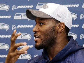 Seattle Seahawks' Derrick Coleman has been arrested and is under investigation of vehicular assault and felony hit-and-run.  According to jail records, Coleman was booked into King County Jail in Seattle early Thursday, oct. 15, 2015,  and bail was denied.  (AP/Elaine Thompson)