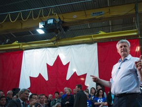 Conservative leader Stephen Harper attends a campaign event in Thetford Mines, Quebec on Thursday, Oct. 15, 2015. (THE CANADIAN PRESS/Jonathan Hayward)