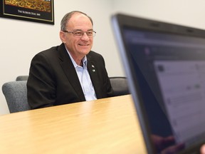 Claude Gravelle, NDP candidate for Nickel Belt, takes part in The Sudbury Star live blog in Sudbury, Ont. on Thursday October 15, 2015. John Lappa/Sudbury Star/Postmedia Network