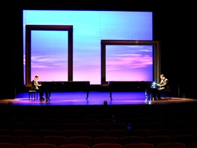 Bryce Kulak (left) and Richard Todd Adams rehearse a scene from 2 Pianos, 4 Hands at the Grand Theatre October 14, 2015. CHRIS MONTANINI\LONDONER\POSTMEDIA NETWORK