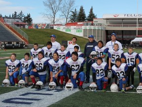 The Pincher Creek Peewee Mustangs played Claresholm at the home of the Calgary Stampeders, McMahon Stadium. Photos courtesy of Kelly Nelson.