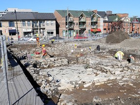 Archaeological crews continue their work at the corner of Queen and Wellington streets prior to construction of a new condominium on the site. Ian MacAlpine/The Whig-Standard/Postmedia Network