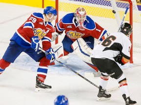 Returning OIl Kings goalie Patrick Dea has played well this season but off-season acquisition Alec Dillon has performed just as well, as the two battle for outright ownership of the No. 1 position. (Lyle Aspinall, Postmedia Network)