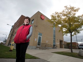 Salvation Army Centre of Hope executive director Nancy Powers stands outside of the Wellington Street help centre in London. The Salvation Army is launching a new campaign in hopes of lessening reliance on their 267 emergency shelter beds.  (CRAIG GLOVER, The London Free Press)