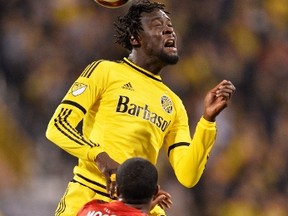 Kei Kamara (yellow jersey) will be in Toronto today looking to take the lead in the MLS Golden Boot competition. (GETTY IMAGES/PHOTO)