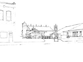 Here is the architectural design of the large “bank barn” with a farmers market, windmill theme and several other tourist attractions. Bryan Morton plans to build the establishment in Brussels next to the library.(Contributed image)