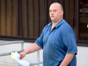 Michel Gagnon, 43, was released on his own recognize during his bail hearing in Chatham, Ont. on Monday, October 19, 2015. Gagnon is co-accused with John Robert, 43, and Kim Robert, 39, of Merlin,  of causing unnecessary pain and suffering to dogs, possession of pit-bull type dogs under 10 years old in Ontario, possession of marijuana for the purpose of trafficking and firearms offences following a raid on a property west of Chatham on Oct. 9. (Ellwood Shreve/Chatham Daily News/Postmedia Network)