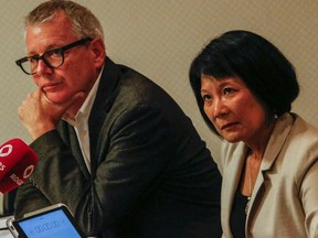 Adam Vaughan and Olivia Chow during the riding debate in Spadina-Fort York on Sept. 16, 2015. (Dave Thomas/Toronto Sun files)