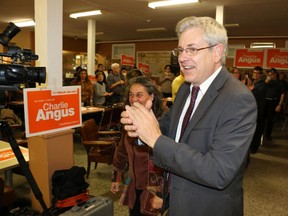 MP Charlie Angus greets his supporters and the media at the Dante Club after being re-elected as the Mp for Timmins - James Bay