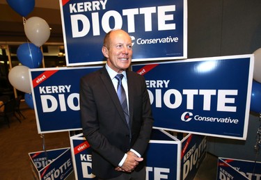 PC candidate Kerry Diotte happy after winning Edmonton Griesbach at Highlands Golf Course in Edmonton, Alberta on October 19, 2015. Perry Mah/Edmonton Sun/Postmedia Network