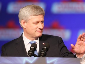 Stephen Harper speaks to Conservative speaks to supporters at the Telus Convention Centre in Calgary, Alta., on Monday, Oct. 19, 2015. He was giving a concession speech after losing the 2015 federal election to Justin Trudeau's Liberals. Lyle Aspinall/Calgary Sun/Postmedia Network