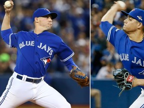 Blue Jays relievers Aaron Sanchez (left) and Roberto Osuna (right) are dealing with minor finger issues but are able to pitch through it. (Dave Abel/Stan Behal/Toronto Sun)