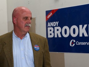 A visibly disappointed Andy Brooke watches the local returns come in for the riding of Kingston and the Islands during Monday's federal election. Brooke finished in second place. (Ian MacAlpine/The Whig-Standard)