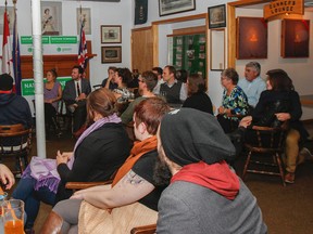 Kingston and the Islands Green party candidate Nathan Townend speaks to supporters at his election night gathering at the RCHA Club on Monday. (Julia McKay/The Whig-Standard)
