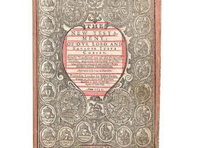 This rare edition of the "Wicked Bible" printed in 1631 is expected to fetch as much as $30,000 at auction, mostly due to its infamous typo: “Thou shalt commit adultery.” (Bonhams/Postmedia Network)