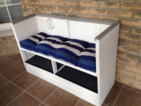 Chalk paint was chosen for the finish and a lounge cushion was added. The bench is also used to store footwear.