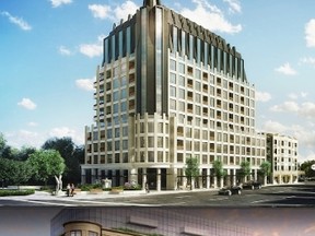 Mizrahi Developments has filed a final design proposal for a 12-storey condo tower 1445-1451 Wellington St. W. at Island Park Dr. On top is the approved design, at bottom the original concept.