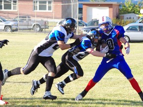 Cord Delinte in one of the last games of his Mustangs career in September 2012, against Coaldale. File photo.