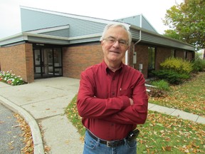 Douglas Blair stands outside Bluewater Baptist Church on Wellington Street on Wednesday October 21, 2015 in Sarnia, Ont. Blair founded the church in 1978 and is set to step aside as its senior pastor at the end of the year. (Paul Morden, Sarnia Observer)