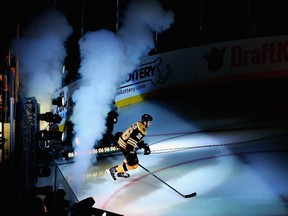 Zac Rinaldo of the Boston Bruins is introduced before the game against the Winnipeg Jets at TD Garden in Boston on Oct. 8, 2015. (Maddie Meyer/Getty Images/AFP)