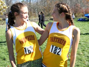 Sisters Brogan and Branna MacDougall of Regipolis Notre Dame finished top two in the senior girls at the Kingston and Area Athletic Association Cross Country Championships at Lemoine Point in Kingston on Thursday October 22 2015. Branna finished at 19:34.15 and Brogan right with her at 19:34.47. For a video of the event of to www.thewhig.com, scroll over videos and select Eastern OntarioIan MacAlpine /The Kingston Whig-Standard/Postmedia Network