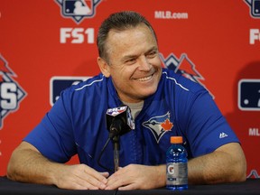 Toronto Blue Jays manager John Gibbons smiles during a news conference at Kauffman Stadium in Kansas City on Oct. 22, 2015. (AP Photo/Orlin Wagner)