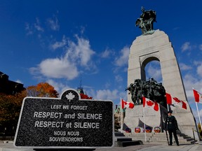 A ceremonial service was held at the National War Memorial in Ottawa on Thursday, Oct. 22, 2015 to commemorate the Parliament Hill attack and the lives of Corporal Nathan Cirillo and Warrant Officer Patrice Vincent.  Errol McGihon/Ottawa Sun/Postmedia Network