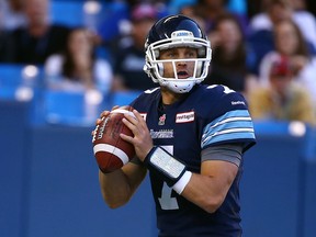 Quarterback Trevor Harris will try to lead the Argonauts past the Montreal Alouettes on Friday night in Hamilton. (DAVE ABEL/TORONTO SUN)