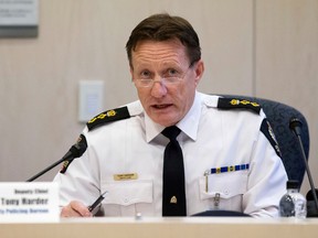 EPS Deputy Chief Tony Harder takes part in an Edmonton Police Commission meeting at City Hall, in Edmonton Alta. on Thursday Oct. 22, 2015.