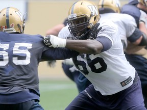 CFL Winnipeg Blue Bombers #66 Stanley Bryant during team practice, in Winnipeg, today.  Tuesday, July 14, 2015.