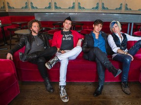 Emo-pop band Marianas Trench pose for a photo in downtown in Toronto on Thursday October 8, 2015. Members (from left) - Ian Casselman, Mike Ayley, Matt Webb and Josh Ramsay. (Ernest Doroszuk/Postmedia Network)