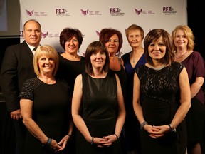 Sam Bruno PET Scanner Steering Committee members Cheryl Bruno, left front row, Trisha Moore, Rita Beech, Frank Bruno, left back row, Mary Hopkin, Lori Bouchard, Brenda Tessaro and Jody Third attended the annual Sam Bruno PET Scanner Gala at the Caruso Club in Sudbury, Ont. on Thursday October 22, 2015. John Lappa/Sudbury Star/Postmedia Network