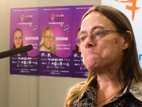 "She was the all-Canadian girl. She didn?t grow up in a drug-addicted, alcoholic family. She should have had everything going for her." Glendene Grant, above, mother of human trafficking victim Jessica Foster, speaking at the Shine the Light on Woman Abuse launch in London Friday. (MIKE HENSEN, The London Free Press)