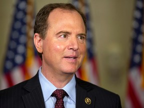 House Benghazi Committee member Rep. Adam Schiff, D-Calif. speaks to the media on Capitol Hill in Washington on Thursday, Oct. 22, 2015, during a break in the testimony of Democratic presidential candidate, former Secretary of State Hillary Clinton before the committee. (AP Photo/Jacquelyn Martin)