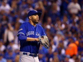 David Price of the Toronto Blue Jays walks back to the dugout after the second inning against the Kansas City Royals during game 6 of the American League Championship Series at Kauffman Stadium in Kansas City, MO, USA. on Friday October 23, 2015. Dave Abel/Toronto Sun/Postmedia Network
