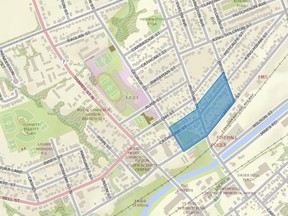 The homes affected by the water boil advisory in Ingersoll, which stretches between Carnegie, George, Catherine, King Hiram and Bruce Streets. (Submitted)