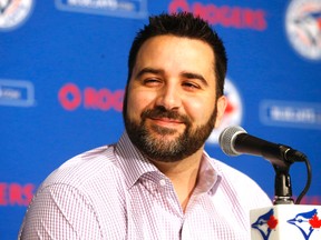 Blue Jays GM Alex Anthopoulos speaks at his annual end of year press conference in Toronto on Monday, Oct. 26, 2015. (Michael Peake/Toronto Sun)